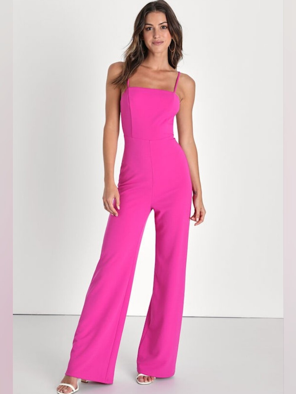 Square-Neck Wide-Leg Jumpsuit in Vibrant Pink